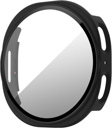 Samsung Galaxy Watch 9 44mm ile Uyumlu Kılıf Sert PC Kasa ve Cam Ekran Koruyucu 360 Tam Koruma SİYAH