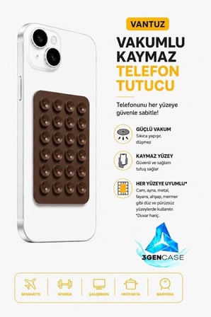 Tutucu Vantuzlu Vakumlu Kaymaz Tüm Telefonlar ile Uyumlu Yapışkanlı Telefon Tutucu Turkuaz