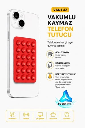 Tutucu Vantuzlu Vakumlu Kaymaz Tüm Telefonlar ile Uyumlu Yapışkanlı Telefon Tutucu Turkuaz
