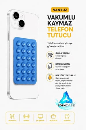 Tutucu Vantuzlu Vakumlu Kaymaz Tüm Telefonlar ile Uyumlu Yapışkanlı Telefon Tutucu Turkuaz