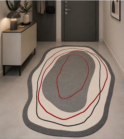 Baskı Pamuk Dokuma Kaymaz Taban Salon Halısı – Antre, Koridor ve Oda İçin, Gri-Krem, 120 x 180