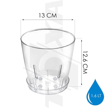Tabaklı Orkide Saksısı, 1.6 Lt 13 cm, Şeffaf Kristal Plastik