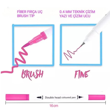 Çift Uçlu Profesyonel Marker Kalem Çizim ve Boya Kalemi Seti Fırça Uçlu ve 0.4 mm Fine Uçlu Profesyonel Sanat Boyama Çizim ve Bullet Journal Kalemi (Siyah Çantalı)