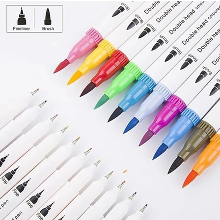 Çift Uçlu Profesyonel Marker Kalem Çizim ve Boya Kalemi Seti Fırça Uçlu ve 0.4 mm Fine Uçlu Profesyonel Sanat Boyama Çizim ve Bullet Journal Kalemi (Siyah Çantalı)