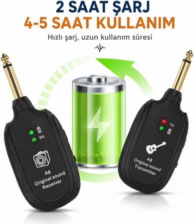 Kablosuz Gitar Sistemi Verici ve Alıcı Seti