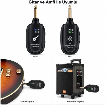 Kablosuz Gitar Sistemi Verici ve Alıcı Seti