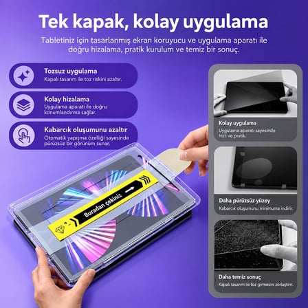 iPad Air 11 2024-2025 ile Uyumlu Kolay Aparatlı Ekran Koruyucu