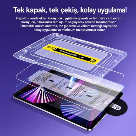 iPad Air 11 2024-2025 ile Uyumlu Kolay Aparatlı Ekran Koruyucu