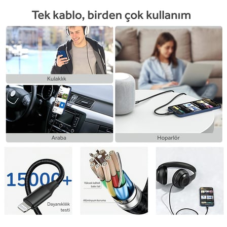 Jack Type-C Aux Kablosu Metal Uçlar Hasır Kablo (AC-05)