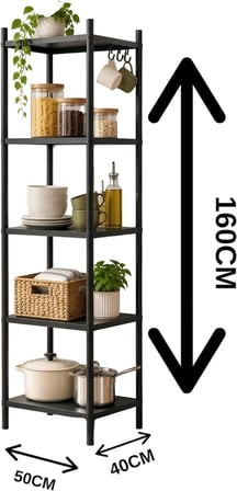 5 Raflı Çok Amaçlı Tekerlekli Metal Depolama Organizer Rafı