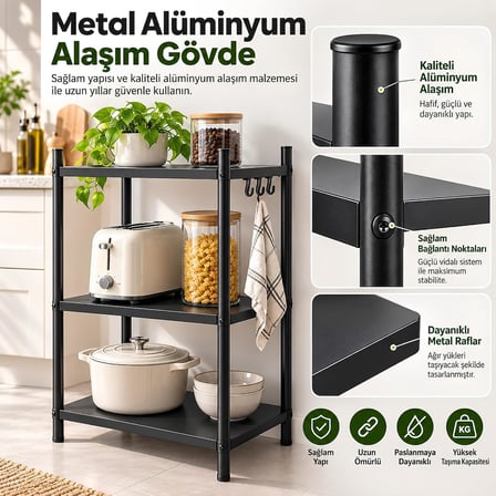 5 Raflı Çok Amaçlı Tekerlekli Metal Depolama Organizer Rafı