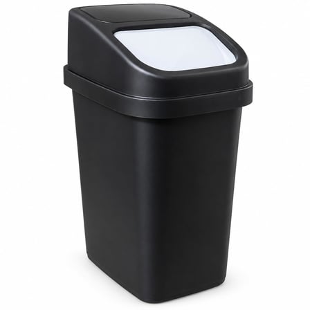 L Sallanır Kapaklı Plastik Çöp Kovası, Siyah