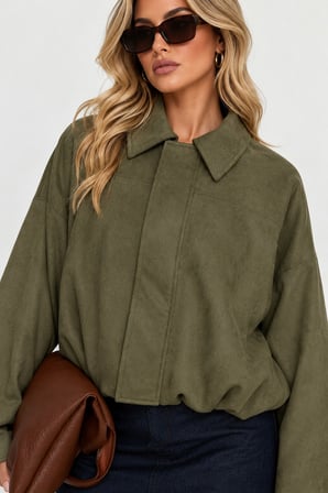 PRİFALDİ ZR Oversize Haki Kadın Süet Bomber Ceket