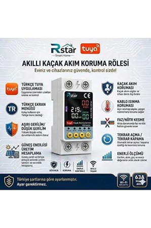  Rstar Wifi Akıllı Kaçak Akım Rölesi – Tuya Uyumlu Aşırı Akım Koruma (RSTAR-63LW) Özellikli Çin Menşeli