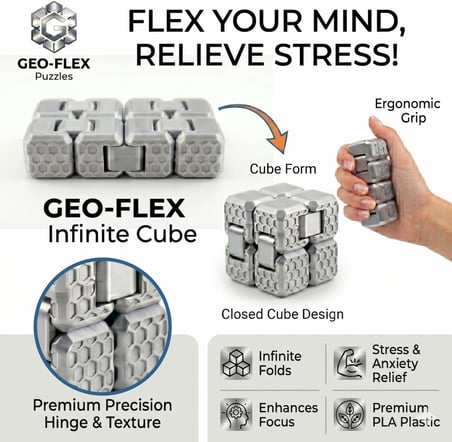 Fidget Cube Stres Küpü - ( Silver ) - 6 Fonksiyonlu Odaklanma ve Zihin Egzersizi