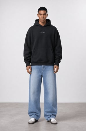 Erkek Da Vinci Baskı Detaylı Oversize Hoodie Siyah