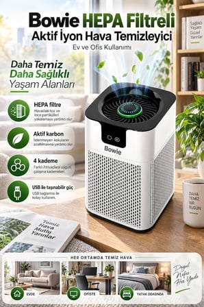 Bowie HEPA Filtreli Aktif İyon Hava Temizleyici – Ev ve Ofis Kullanımı