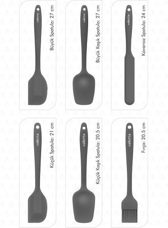 Drongo Isıya Dayanıklı Yanmaz Yapışmaz Silikon Spatula Seti 6 Parça Gri