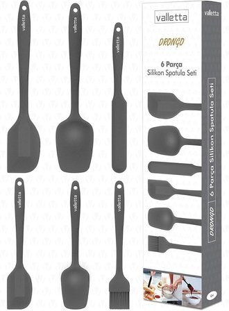 Drongo Isıya Dayanıklı Yanmaz Yapışmaz Silikon Spatula Seti 6 Parça Gri