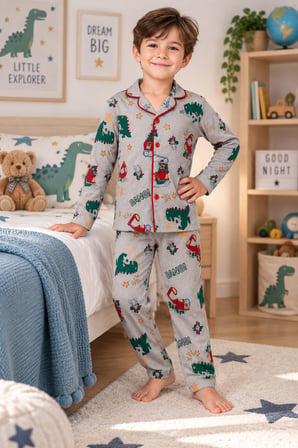Erkek Çocuk Düğmeli Pijama Takımı 