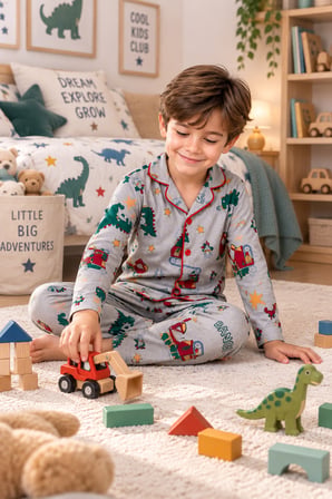 Erkek Çocuk Düğmeli Pijama Takımı 