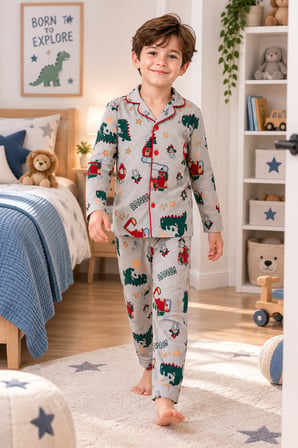 Erkek Çocuk Düğmeli Pijama Takımı 