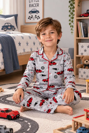 Erkek Çocuk Düğmeli Pijama Takımı 