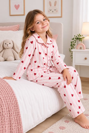 Kız  Çocuk Düğmeli-Baskılı Pijama Takımı 