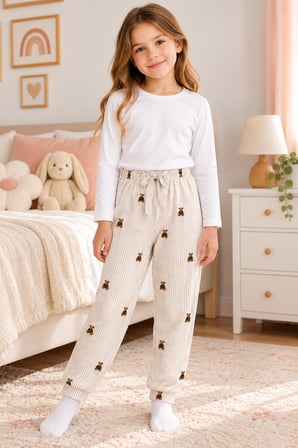 Kız Çocuk 4'lü Paket Süet-Kadife Kumaş Pijama Altı