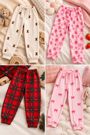 Kız Çocuk 4'lü Paket Süet-Kadife Kumaş Pijama Altı