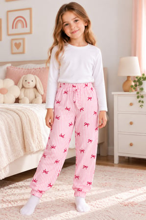 Kız Çocuk 4'lü Paket Süet-Kadife Kumaş Pijama Altı