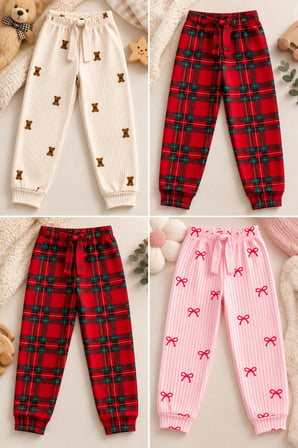 Kız Çocuk 4'lü Paket Süet-Kadife Kumaş Pijama Altı