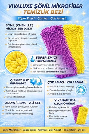 Mikrofiber Mop Yedeği, 2 Adet (50 cm) Asorti Renk, Süper Emici, Süper Yumuşak, Güçlü Temizlik Bezi, Zemin, Parke, Fayans ve Laminat Yüzeyler İçin