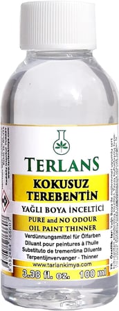 TERLANS Kokusuz Terebentin 100 ml | Yağlı Boya İnceltici | Kokusuz, Düşük Uçuculu Profesyonel Resim Malzemesi ve Atölye Kullanımı için