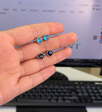 Mavi Taşlı Göz Figürlü Küpe