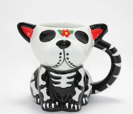 Evimdeyokyok Kupa Köpek Figürlü 3D Kabartmalı Porselen Day Of The Dead 12x8.5 Cm