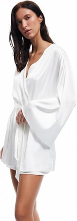 Kuşak Detaylı Kruvaze 3/4 Yarasa Kollu Bridal Saten Sabahlık