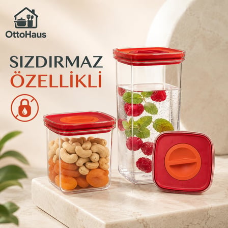 3’lü Tam Vakumlu Sızdırmaz Saklama Kabı Seti, 500ml-1100ml-1700ml, Şeffaf Gıda ve Sıvı Saklama Kabı