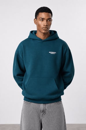 Erkek Absofuckinlutely Baskılı Oversize Hoodie Zümrüt