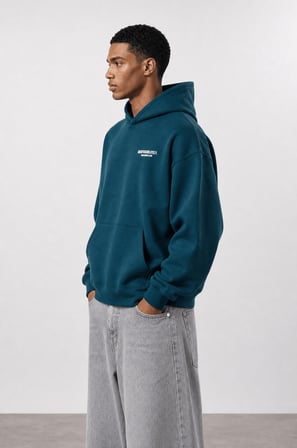 Erkek Absofuckinlutely Baskılı Oversize Hoodie Zümrüt