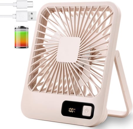 Küçük Masa Fanı, Taşınabilir USB Şarj Edilebilir, 2000mAh Pil ve LCD Ekranlı Eğilebilir Katlanabilir Kişisel Mini Fan, Güçlü Rüzgar, Ultra Sessiz, Ofis, Ev, Kamp için 5 Hız Modu