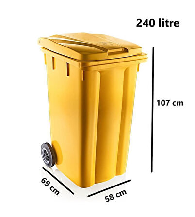 Omnipazar SY-6510 Tekerlekli Kapaklı Plastik Çöp Konteyneri 240 lt 