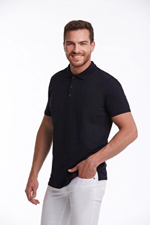 Lacivert Regular Fit %100 Pamuk Polo Yaka Tişört | S