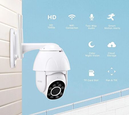 QASUL 360° Kablosuz Wifi Smart Ip Kamera, 1080P Hd 2 Mp Gece Görüşlü Hareketli Dış Mekan Kamera