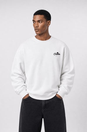 Erkek Finalize Patch Detaylı Oversize Sweatshirt Ekru