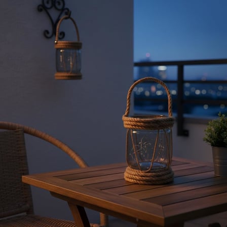 DYRIS Rustik Halatlı Cam Fener, Pilli LED Işıklı Dekoratif Kavanoz Lamba, Bahçe ve Balkon Aydınlatması, 20x10 cm