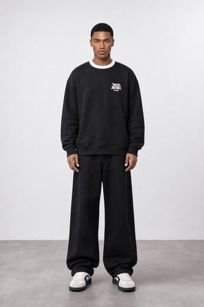 Erkek Not Basic Project Baskılı Oversize Sweatshirt Siyah