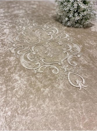 Milas Kaymaz Taban, Kadife Dantel Detaylı 2'li Süper Lüks Oval Banyo Paspası Seti, Kahverengi, 60x100 cm