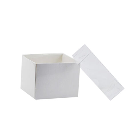 Asetat Kapaklı Karton Kutu 7.5X7.5X7 (50 Adet)  Beyaz
