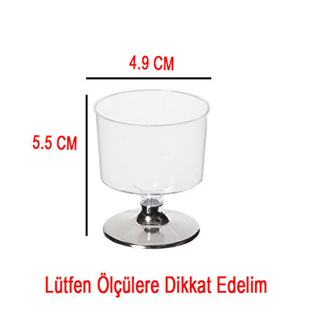 Ayaklı Shot Bardağı Küçük Plastik Kadeh 50 ML (6 Adet)  Gümüş